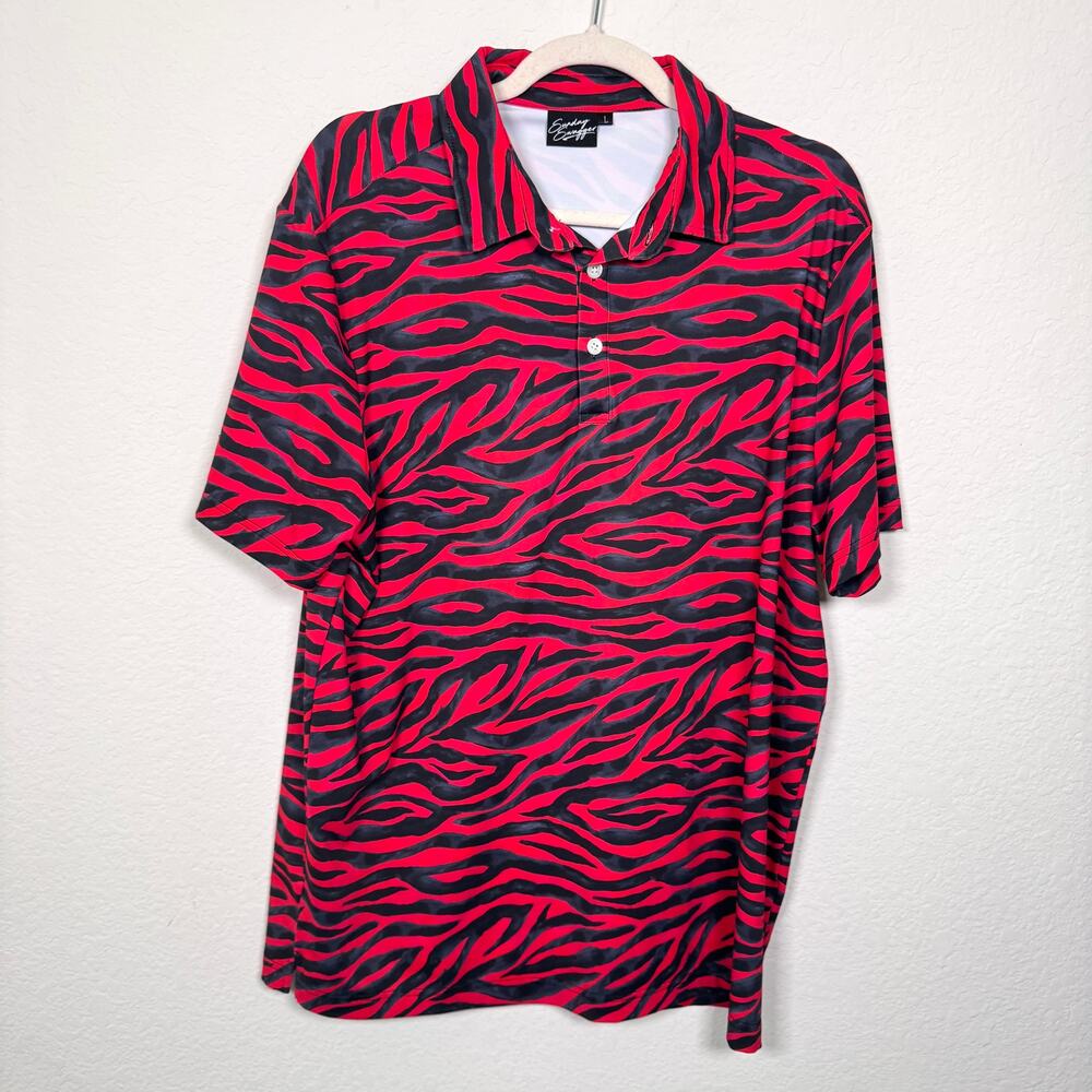 Sunday Swagger Mens Golf Polo Shirt Sz L Stretch Active Outdoor Animal Print Red